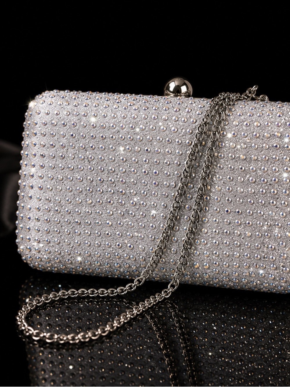 Vintage Rhinestone Evening Clutch Silver Small Bag Wedding Party Glam
